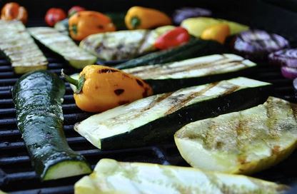 gegrilde broccoli, pompoenen en bloemkool